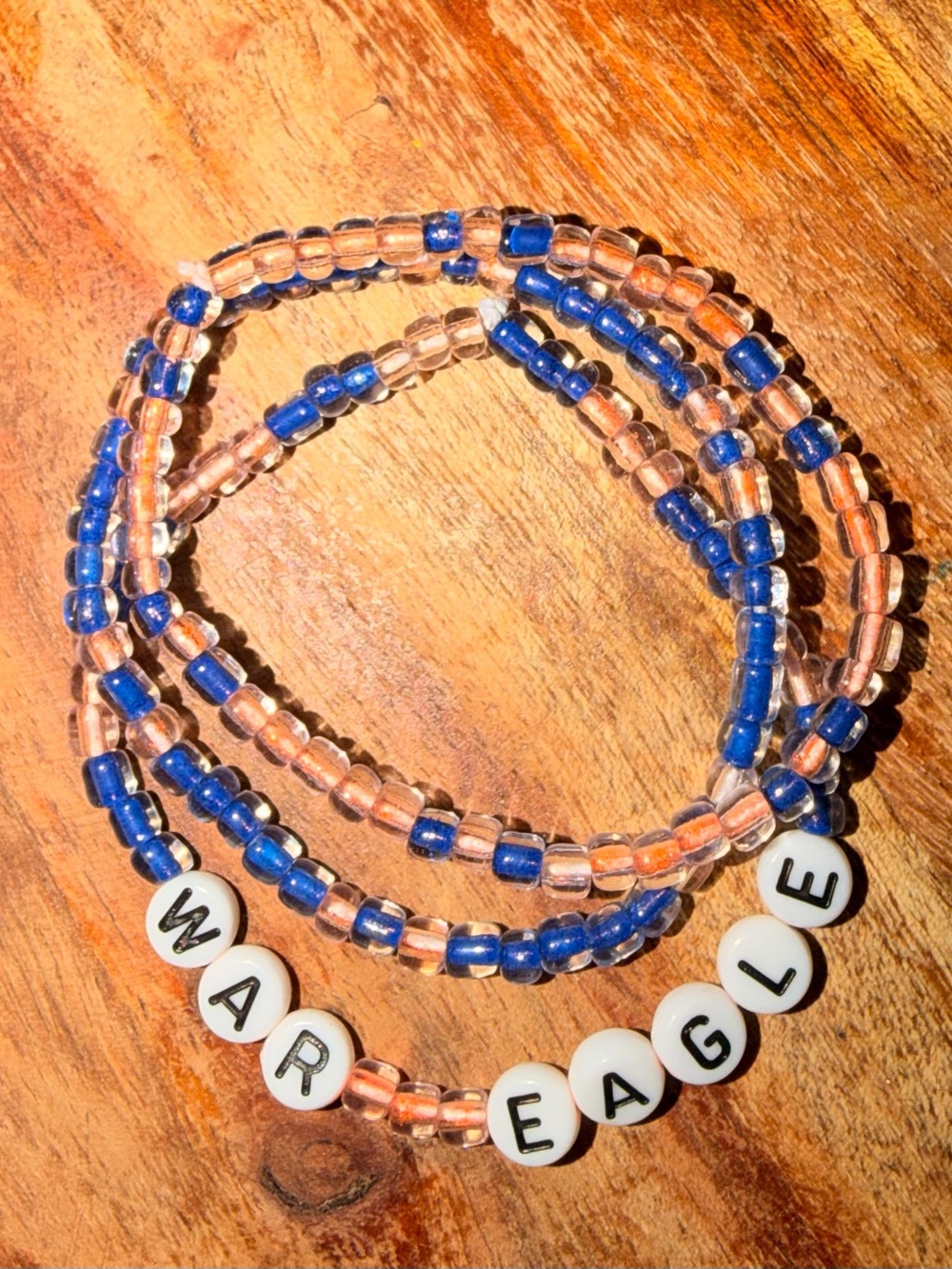 War Eagle Beaded Wrap Bracelet – Blue & Peach